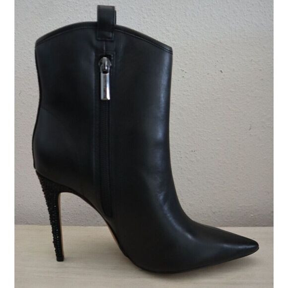 Karl Lagerfeld Women's Sz 5M Black Smooth Leather Embellished Ankle Boots - Picture 4 of 14